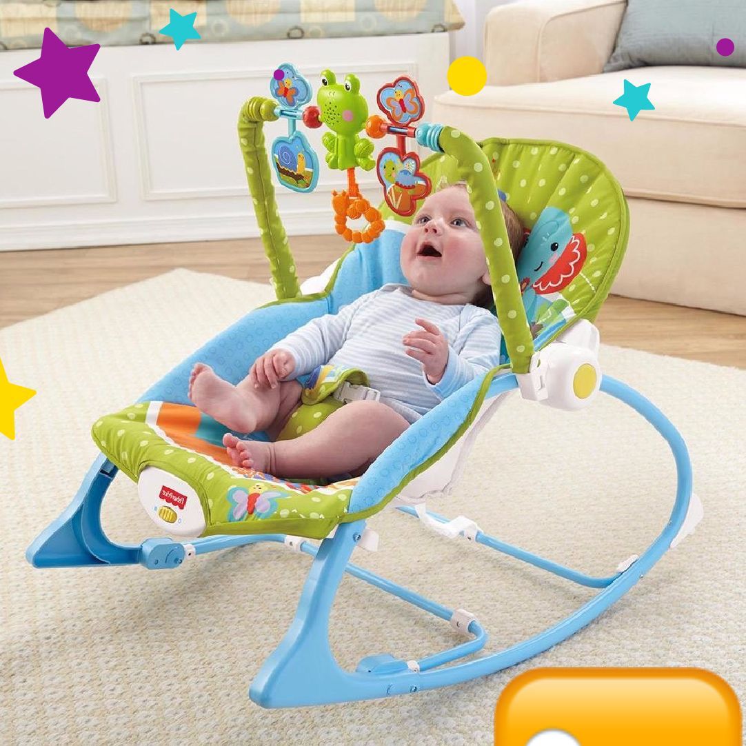 Vista 3 de SILLA MECEDORA CON TOLDILLO - ESTILO: #5 ELEFANTE-AZUL